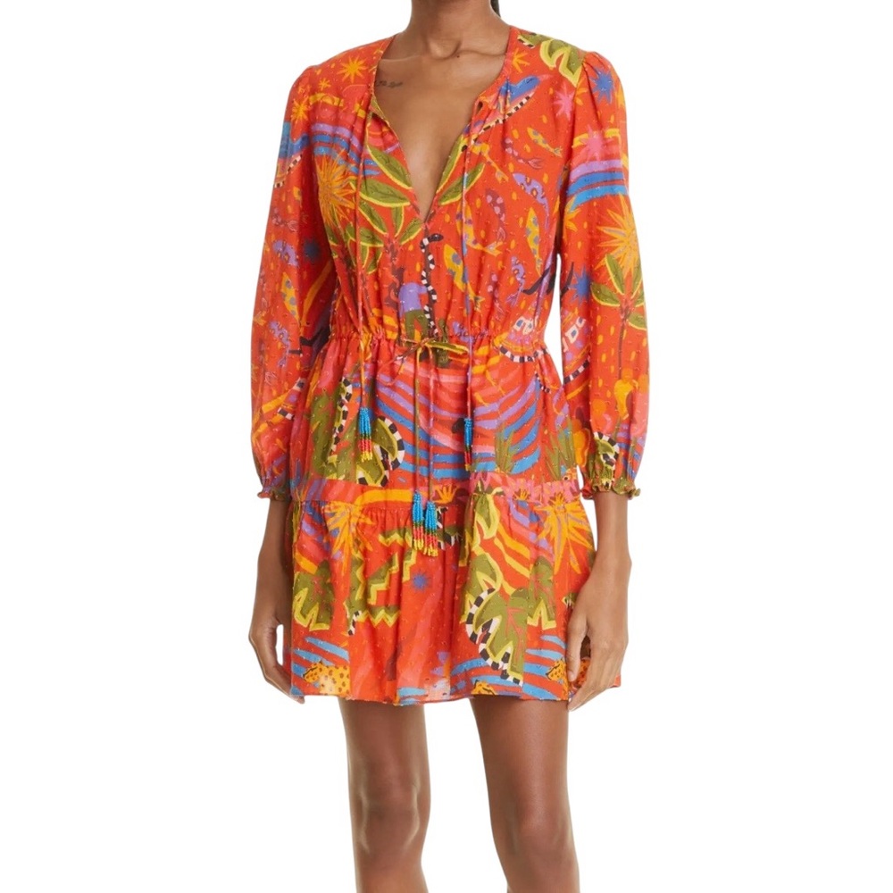 FARM Rio Magic Forest Mini in Red Toucan Tropical Cotton Dress